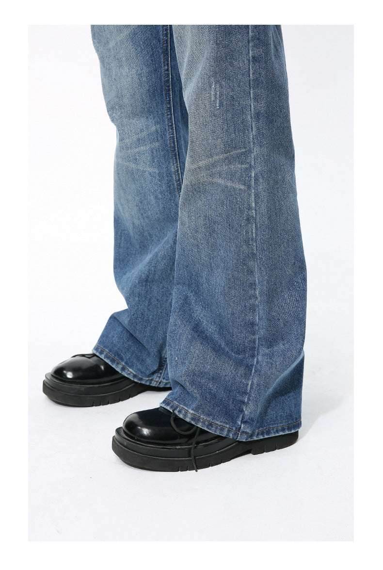 Retro Slimming Water Ripple Slightly Flared Washed Jeans MuddyStock