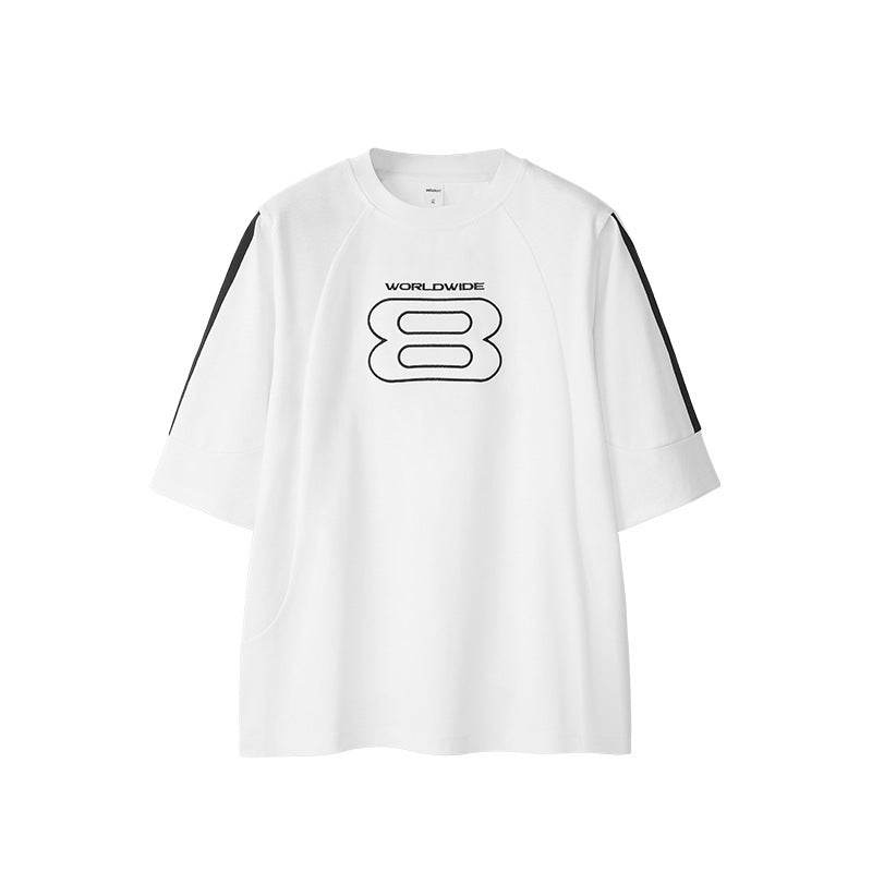 Stitching Sports Embroidery T-shirt American Style Loose Short Sleeve Beige MuddyStock