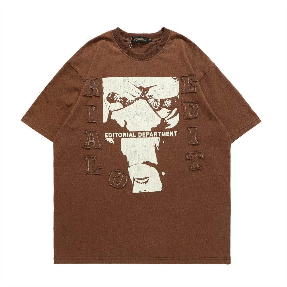 Abstract Distressed Print Short Sleeve T-shirt For Men Coffee MuddyStock