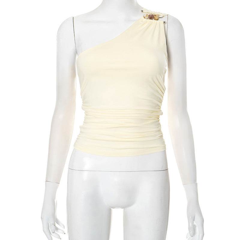 One-shoulder Knitted Vest Light Yellow MuddyStock
