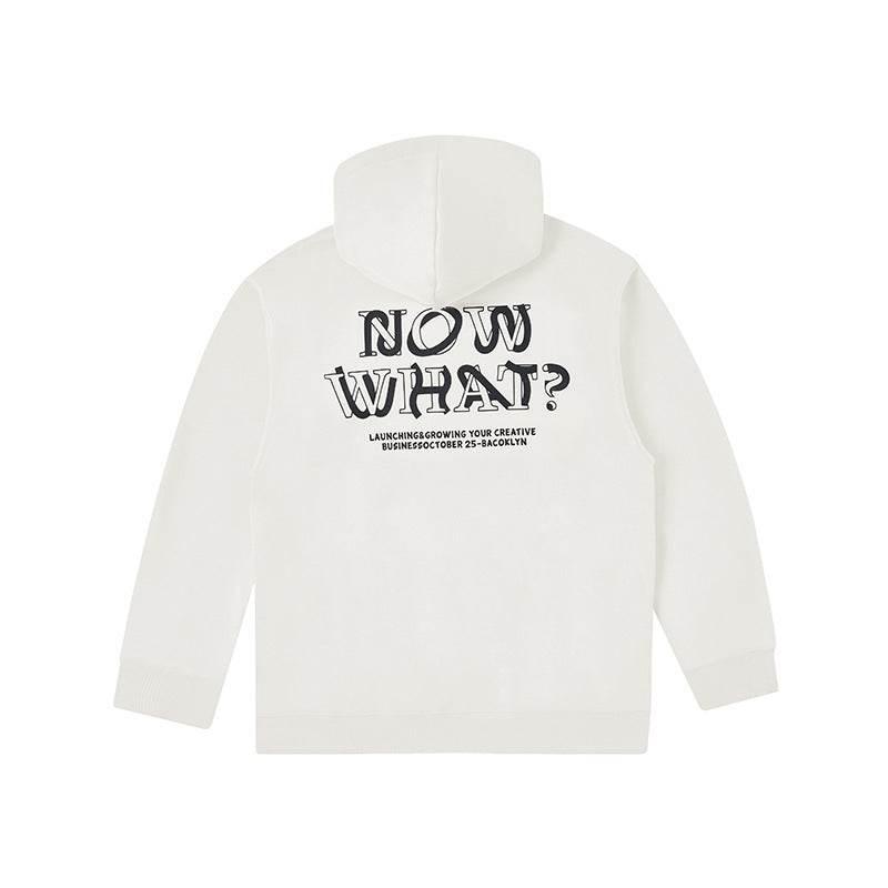 Fleece-lined Printed Hoodie For Men And Women White