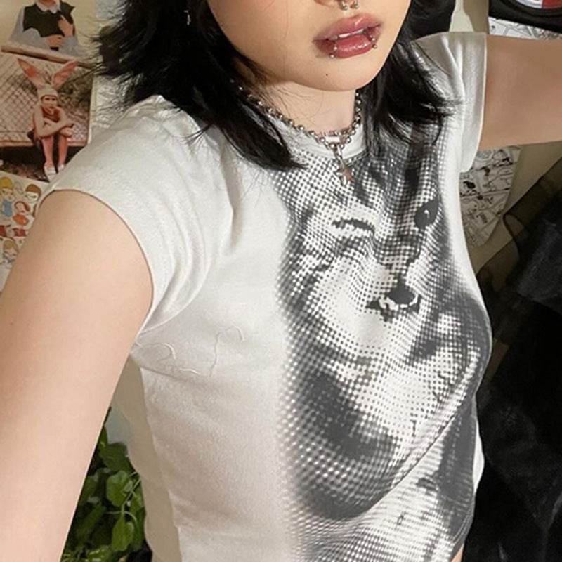 Women's Street Style Cat Printing Short-sleeved T-shirt MuddyStock