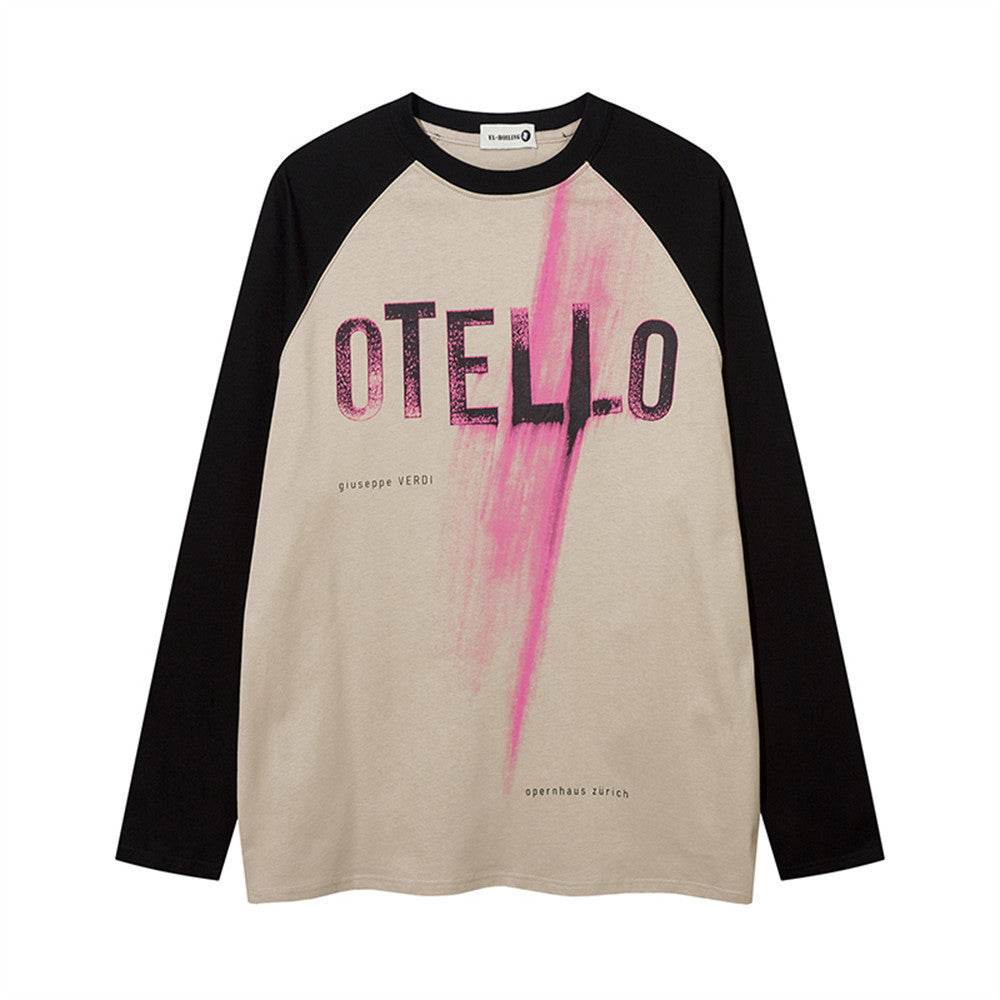 Letter Printing Long Sleeve T-shirt For Women Apricot Black MuddyStock