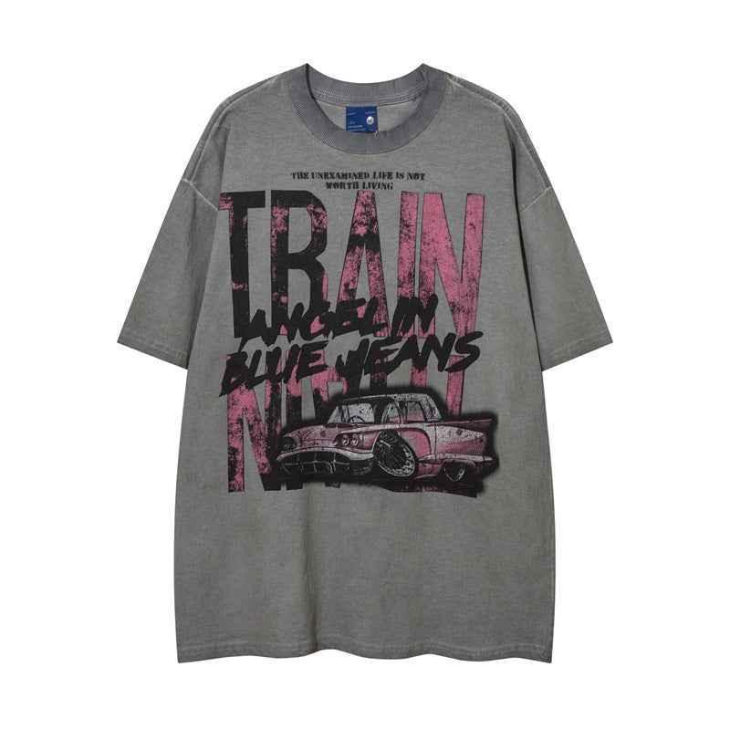 Car printed loose fitting men's and women's T-shirt | MuddyStock Originals Gray
