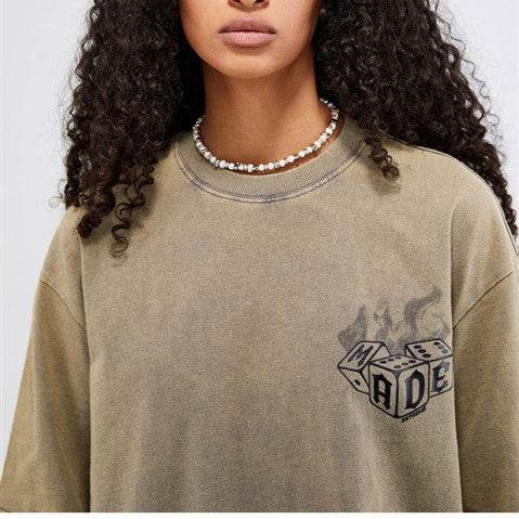 Street Retro Women's Flame Dice Printed Short Sleeve MuddyStock