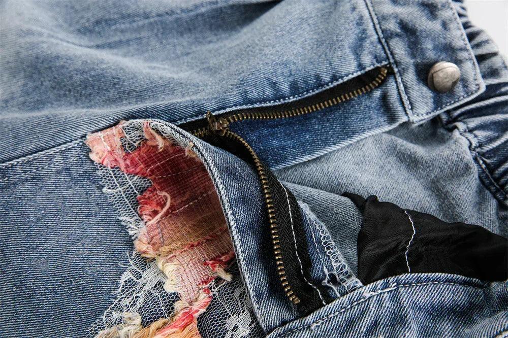Patchwork Lace Washed Shorts For Women