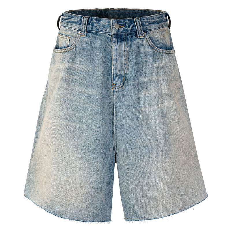 Men's Summer Retro Loose Fitting Denim Shorts Washed Yellow Blue MuddyStock