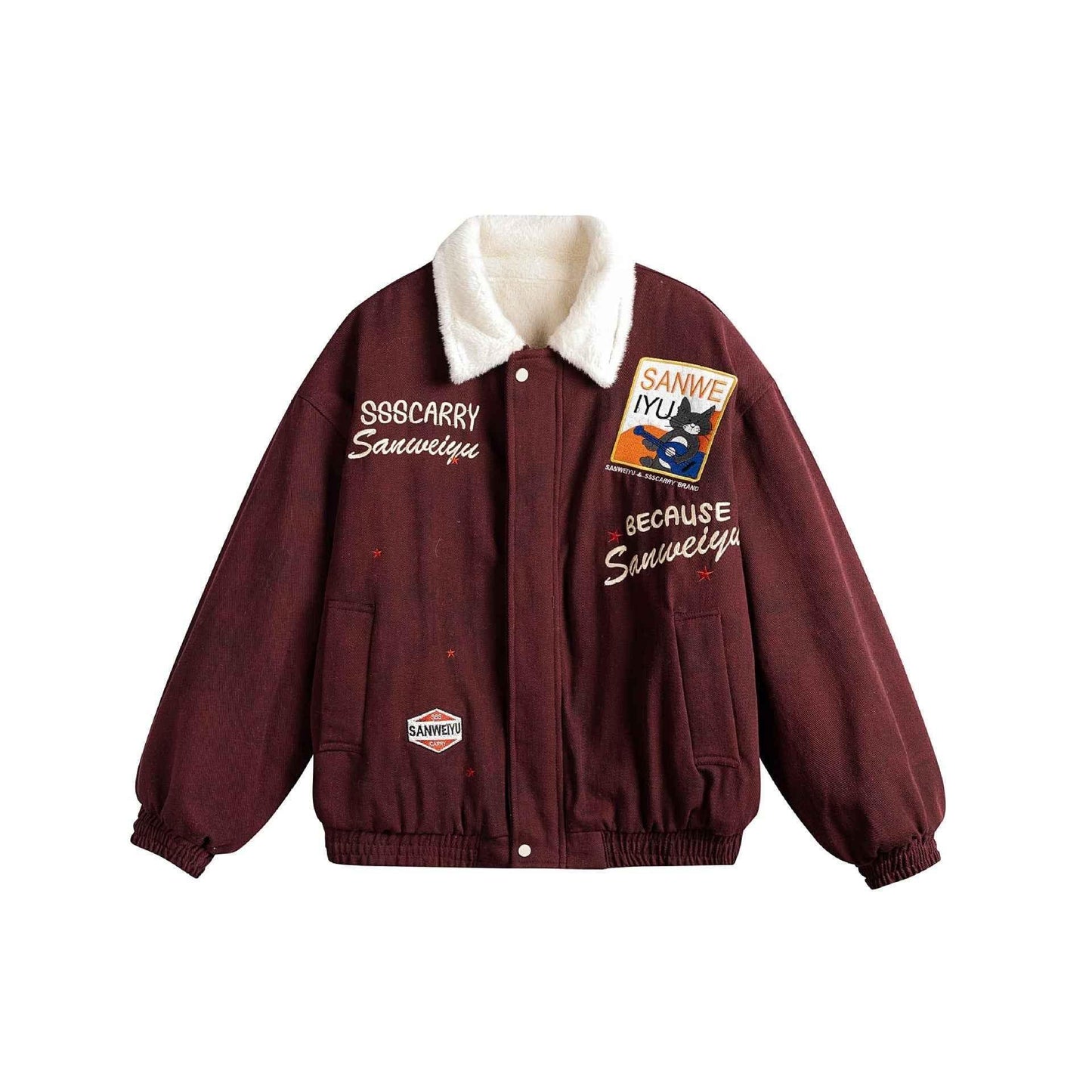 Patchwork Letter Embroidery Jacket For Men And Women | MuddyStock Originals Burgundy