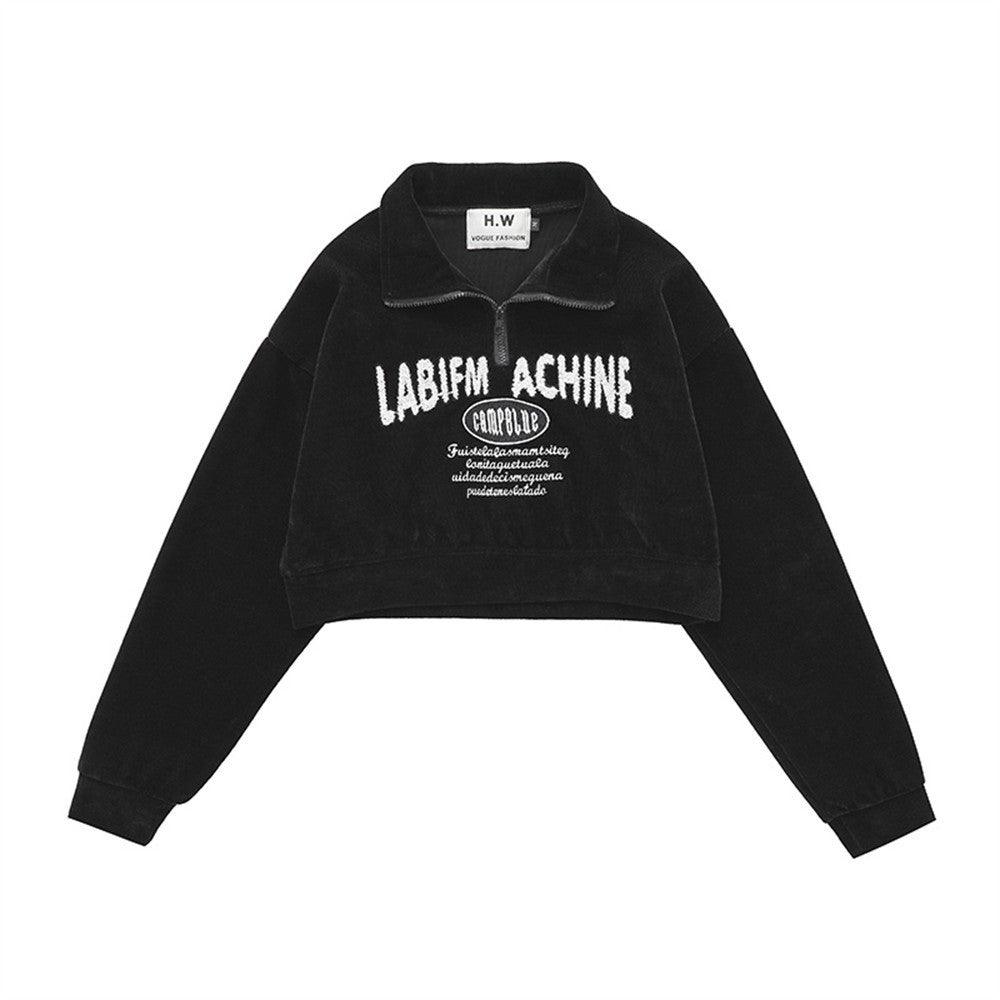 Polo Neck Cropped Hoodie For Women | MuddyStock Originals Black