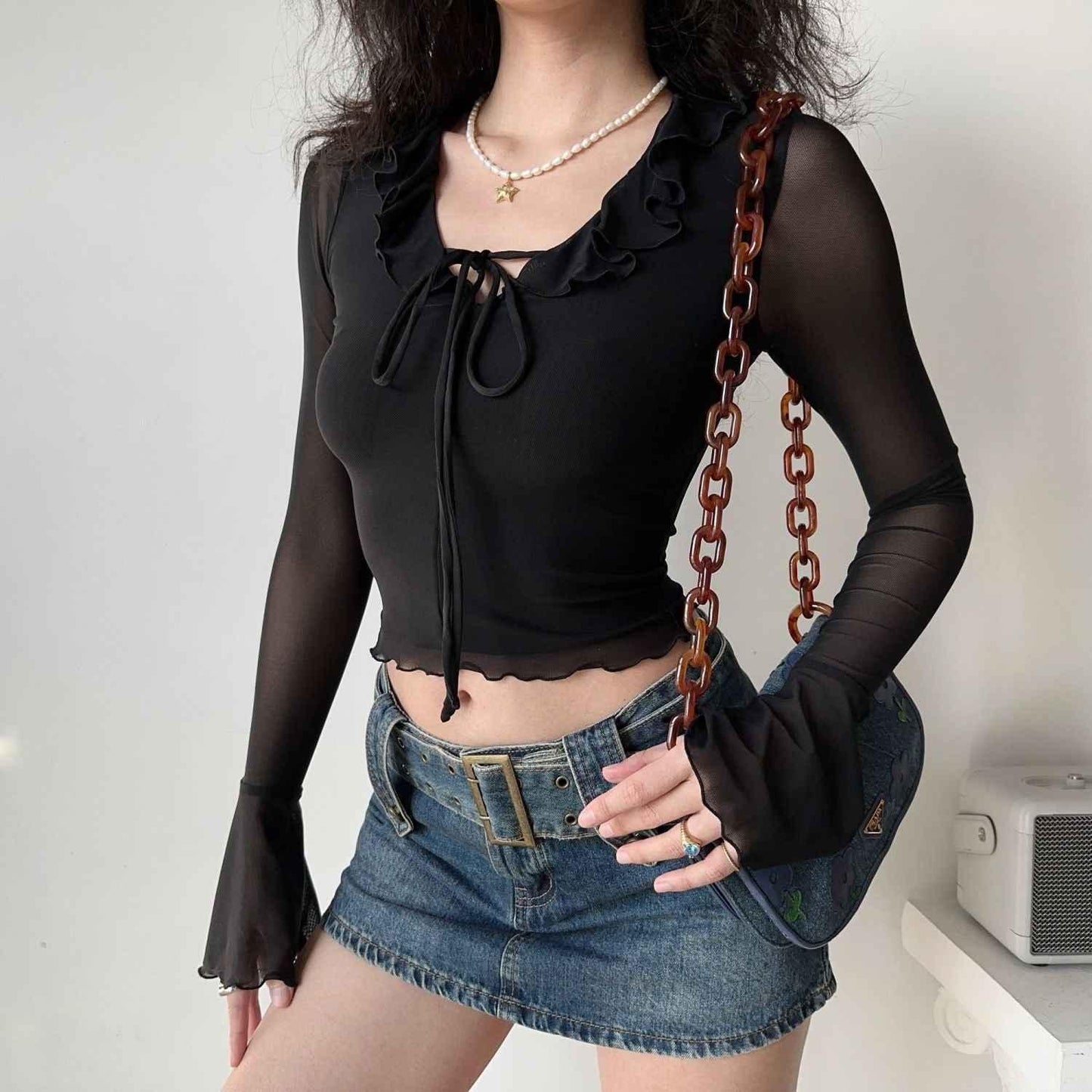 V-Neck Mesh Sheer Top for Women | MuddyStock Originals