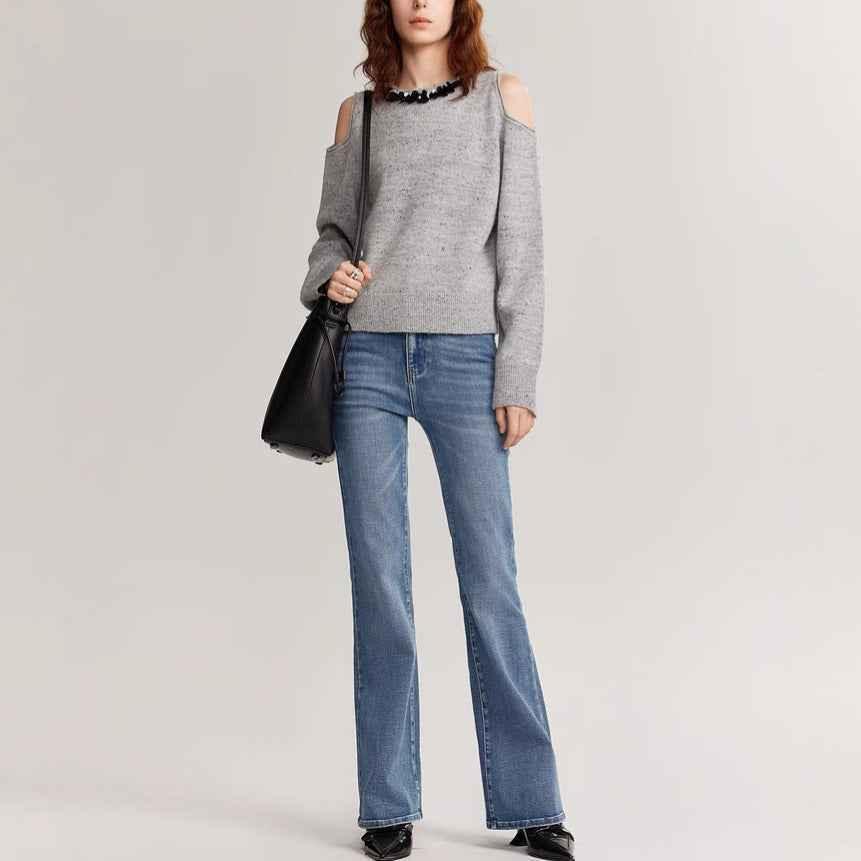 Gray Wool and Mohair Blend Knit Sweater for Women | MuddyStock Originals