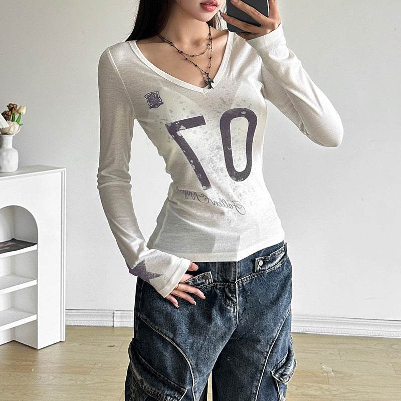 V-neck Printed Long-sleeved Top For Women | MuddyStock Originals MuddyStock