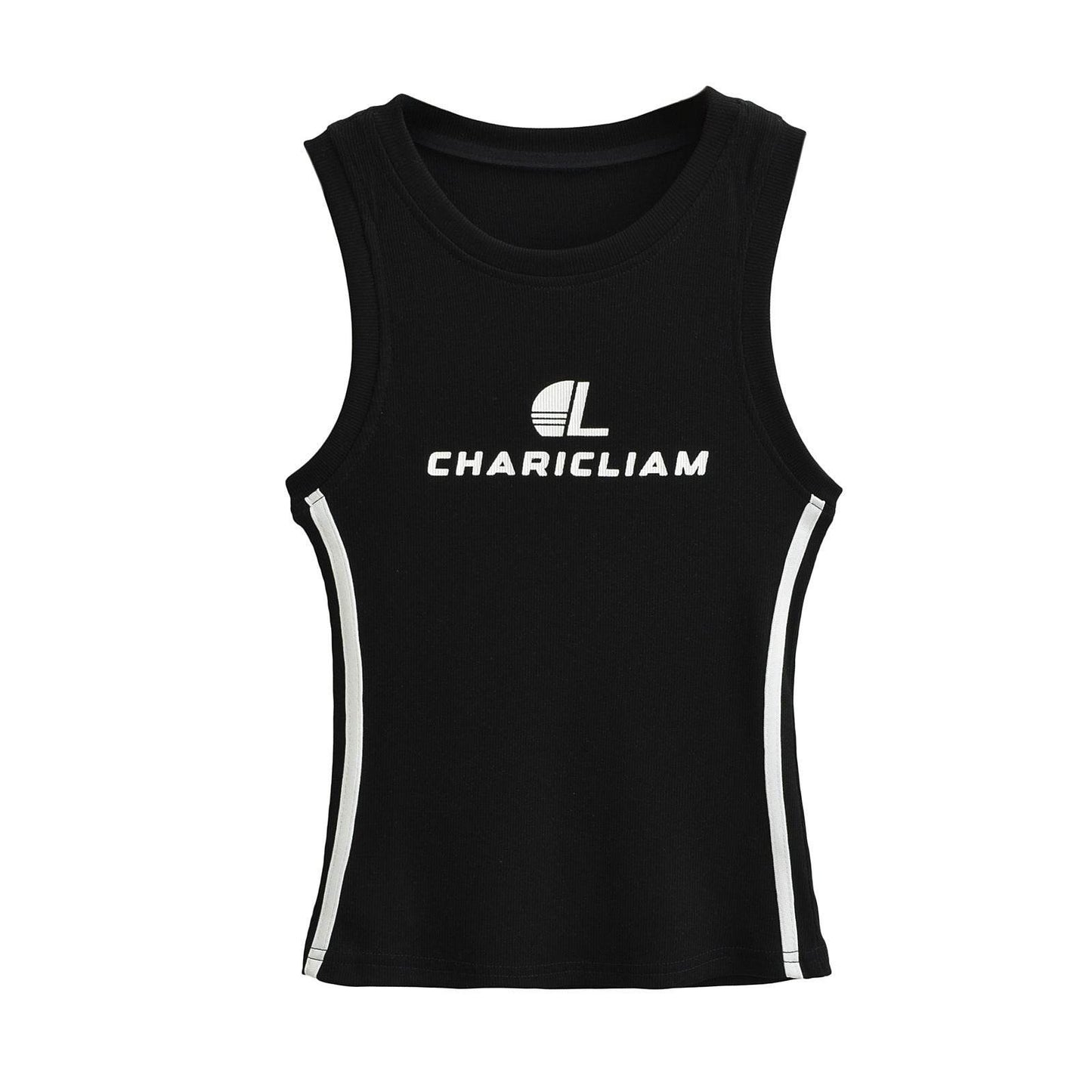 Printed ribbon slim fit round neck vest for women | MuddyStock Originals Black MuddyStock