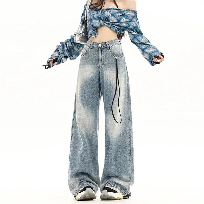 Wide-Leg Loose Drape Straight Jeans For Women | MuddyStock Originals Light blue#Extended MuddyStock