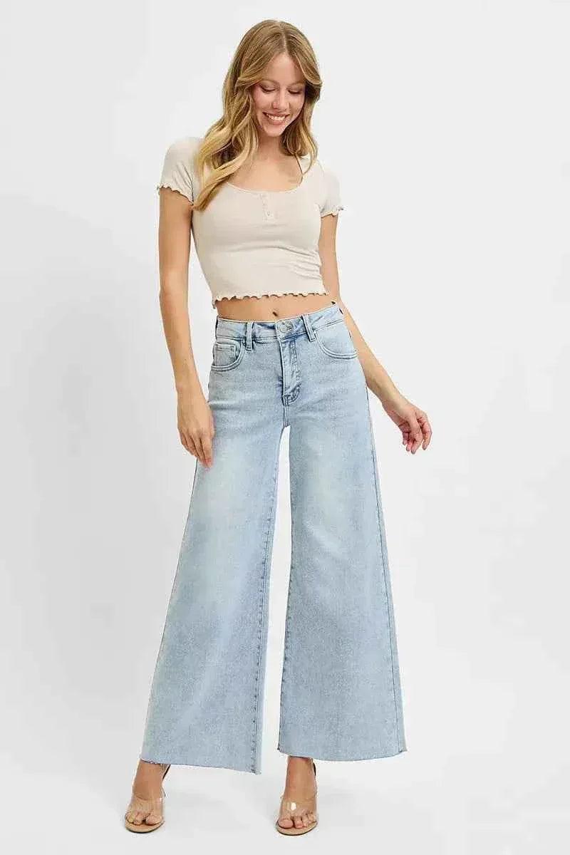 RISEN Full Size High Rise Ankle Wide Palazzo Jeans Plus Size For Women