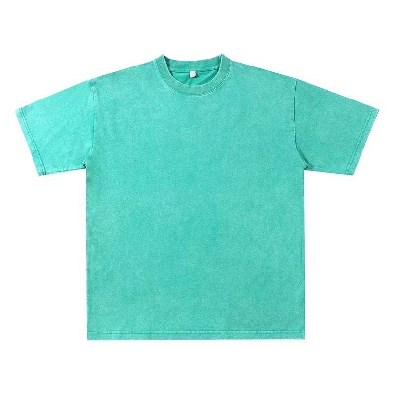 Summer New Round Neck Loose Retro Top Grass Green MuddyStock