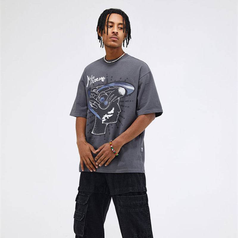 Street Fun Adhesive Letter Loose Short Sleeve For Men And Women MuddyStock