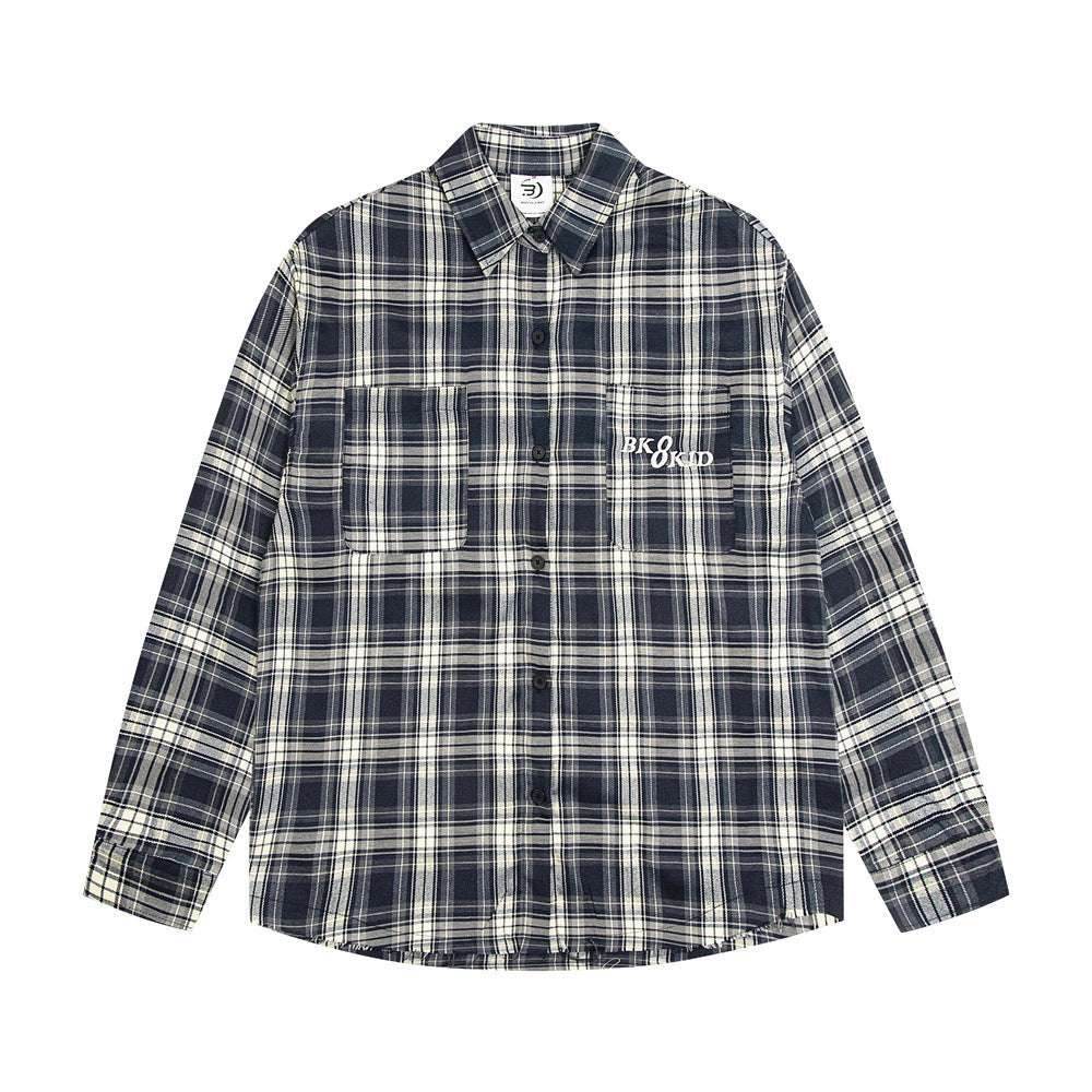 Loose Plaid Long Sleeve Shirt For Women Black MuddyStock