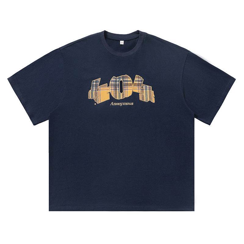 Plaid Digital Printing Short Sleeve Summer New Navy Blue MuddyStock