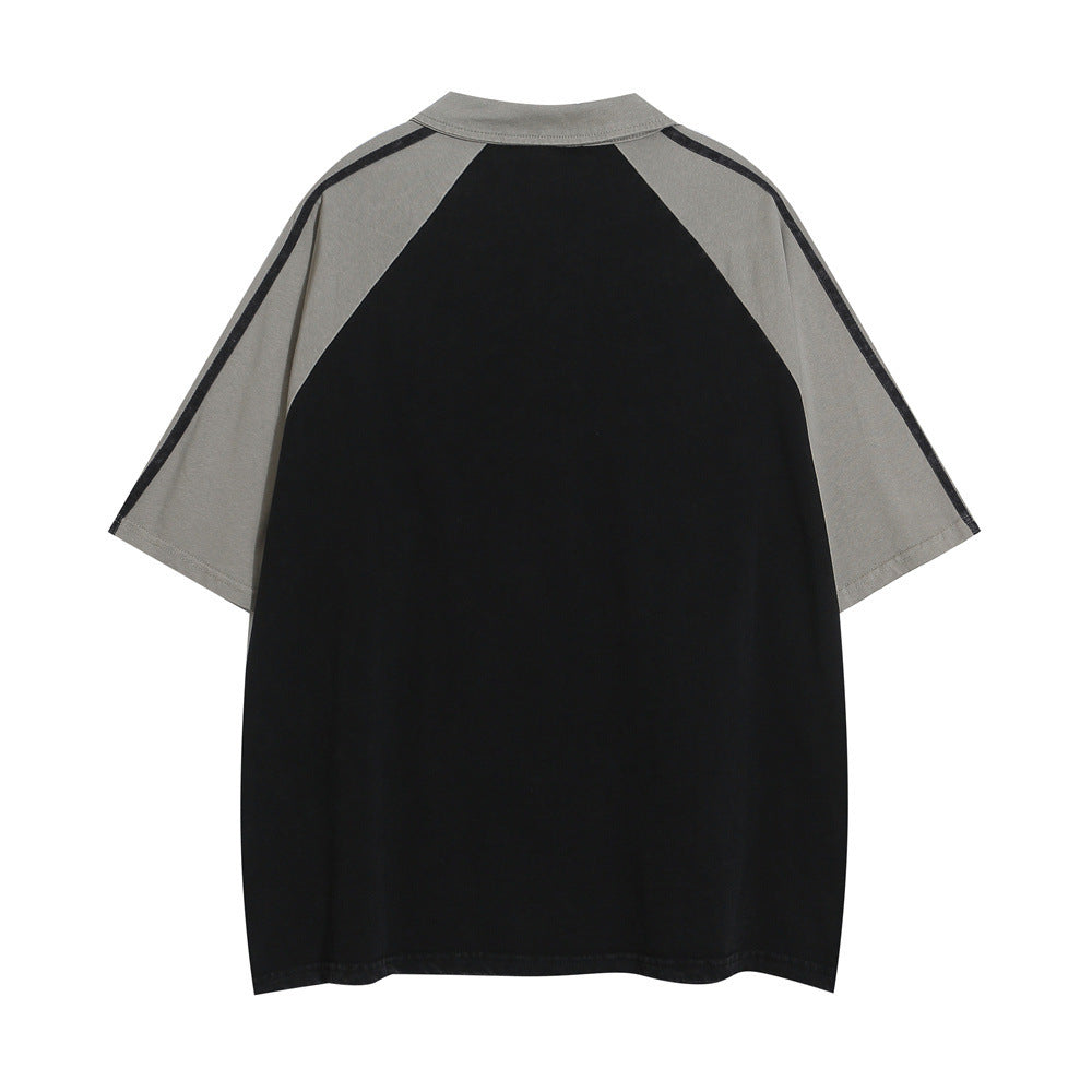 Retro Short Sleeve Loose Polo Shirt Men's Letters