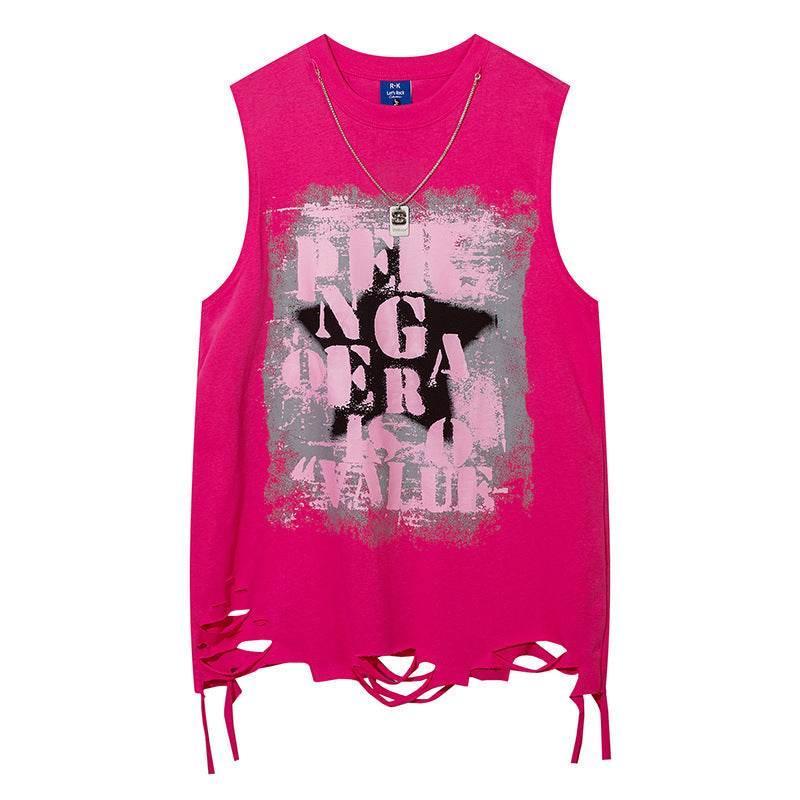 Five-pointed Star Necklace Strip Casual Vest Women Rose Red