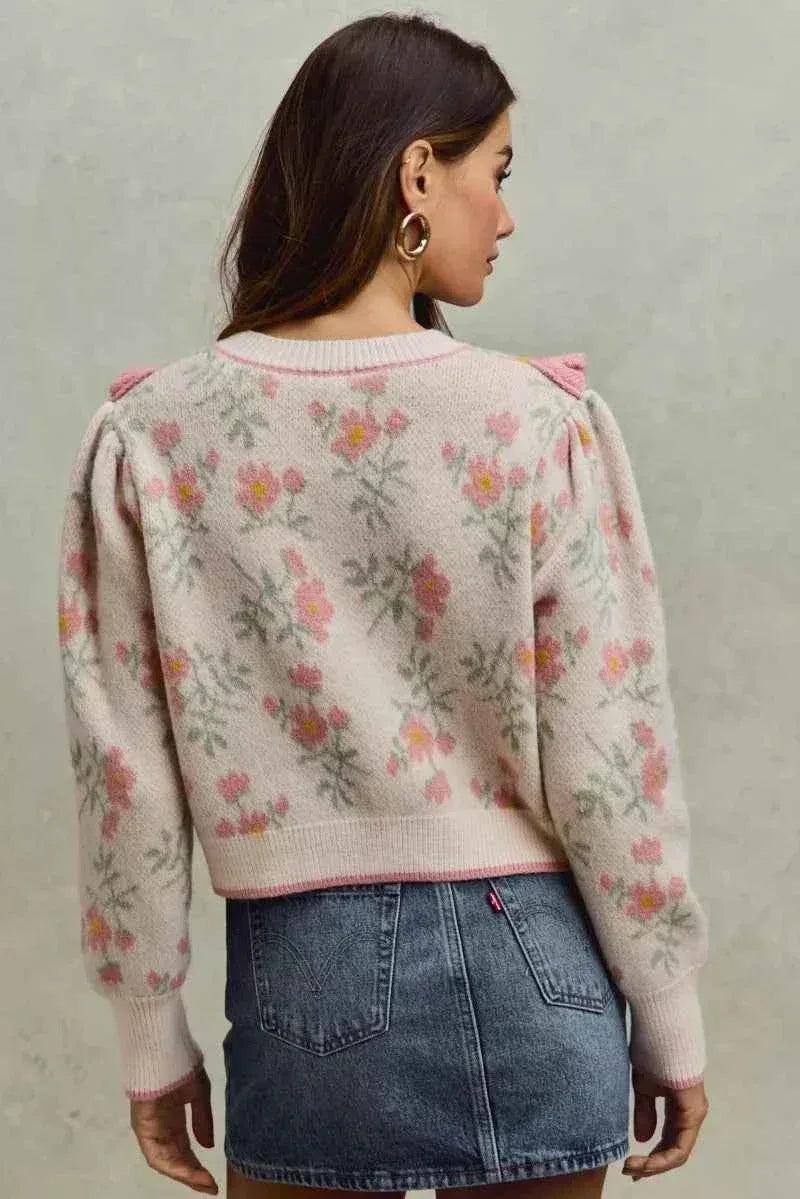 Flower With Ruffle Detailing Sweater Cardigan For Women