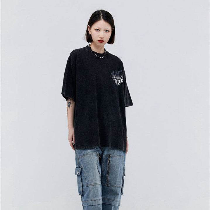 Street Retro Women's Flame Dice Printed Short Sleeve MuddyStock