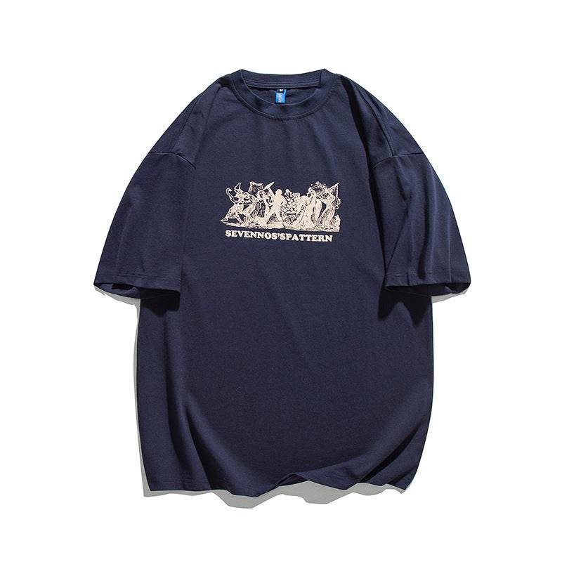Solid Color Chest Printed Round Neck T-shirt For Men And Women MuddyStock