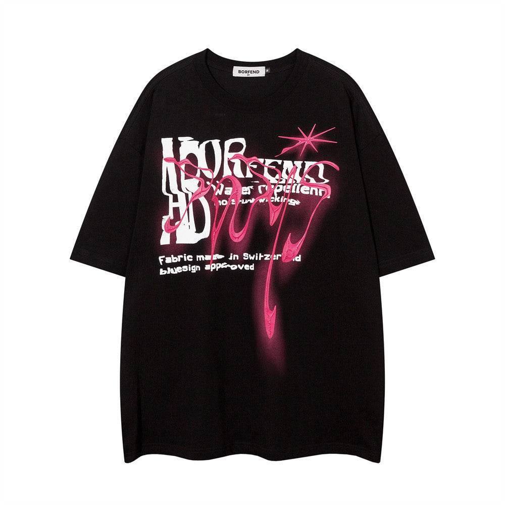 Fashion Abstract Letter Print Short-sleeve For Women Black MuddyStock