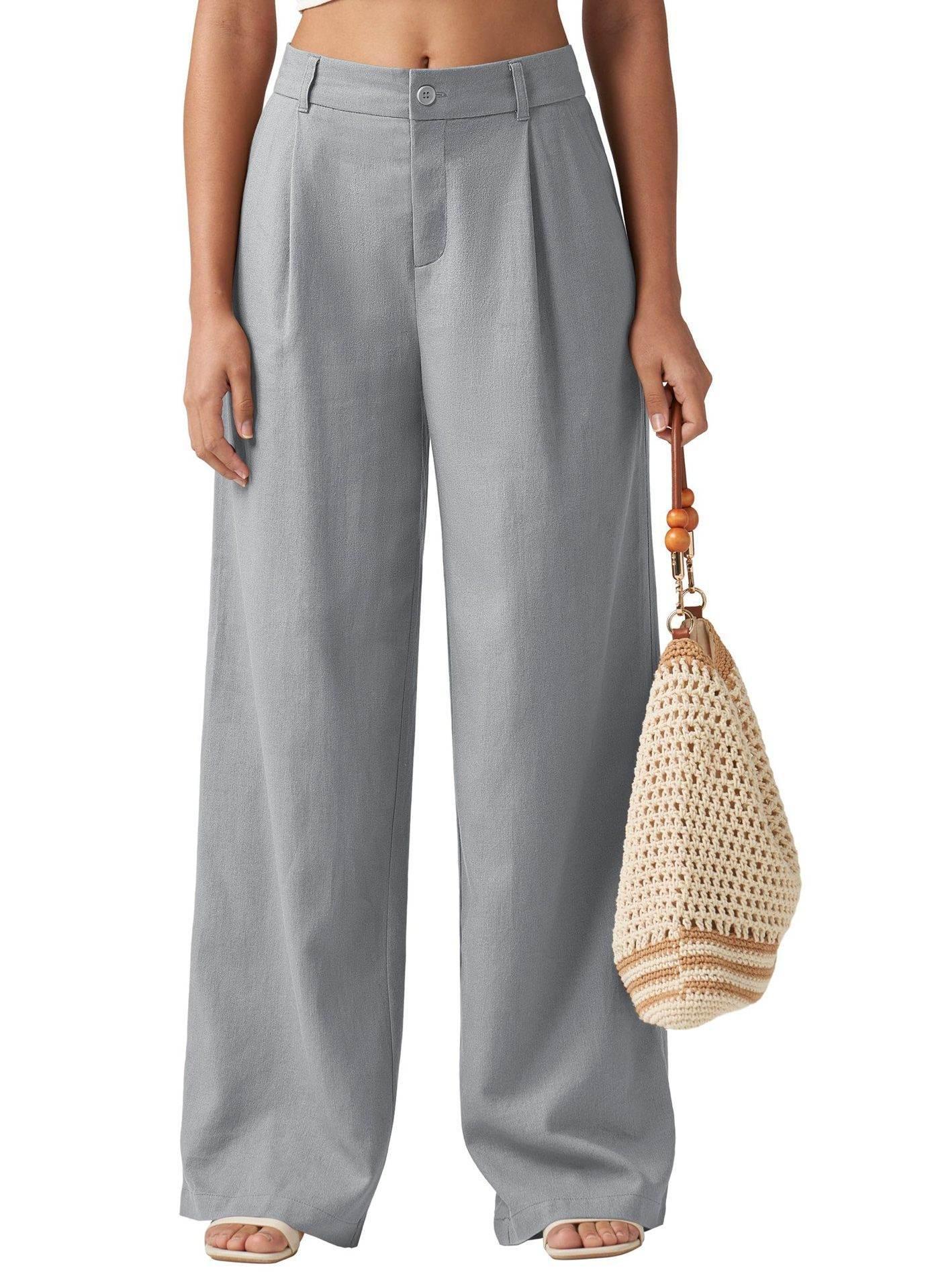 Loose Casual And Comfortable Pocket Straight-leg Pants For Women Sea Blue