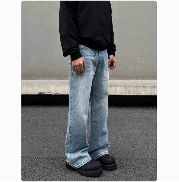 Men's Retro Whisker Washed Blue Straight Jeans Blue MuddyStock