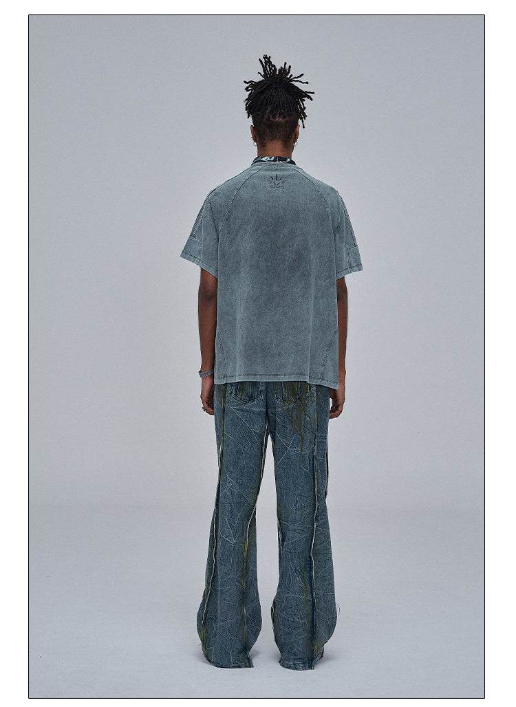 American Street Dirtyfit Heavy Industry Washed Distressed Wide Leg Jeans MuddyStock