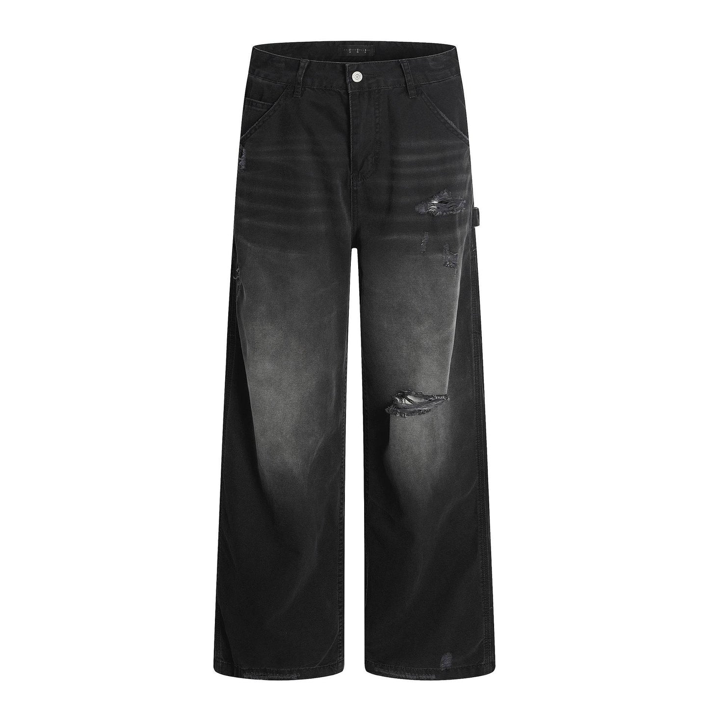 American Retro Tattered Jeans For Men And Women Black MuddyStock