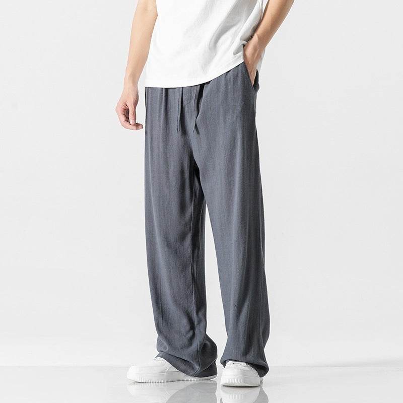 Linen Pants Men's Summer Loose Straight Casual Trousers Dark Gray MuddyStock