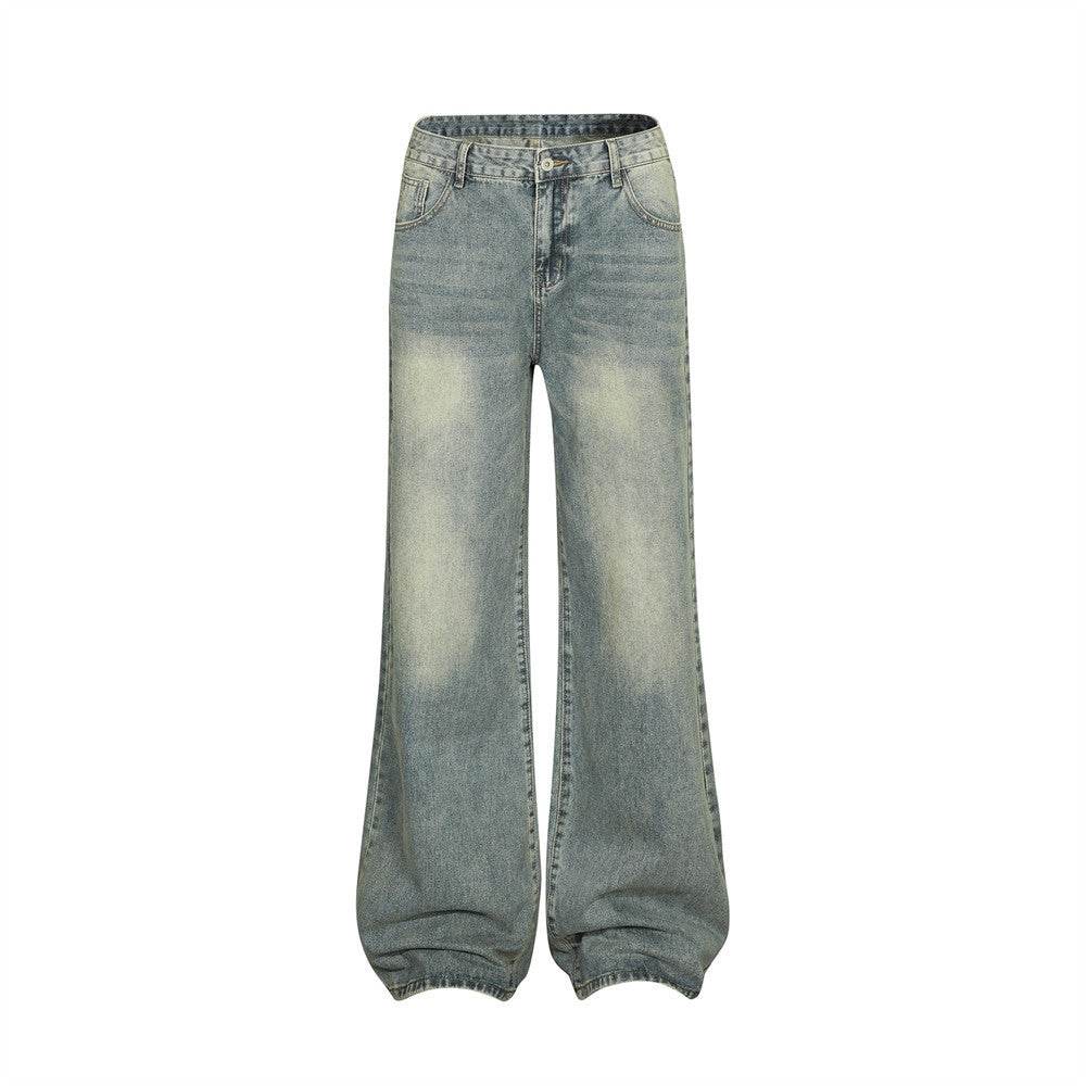 Washed Wear-white Straight Jeans For Men And Women MuddyStock