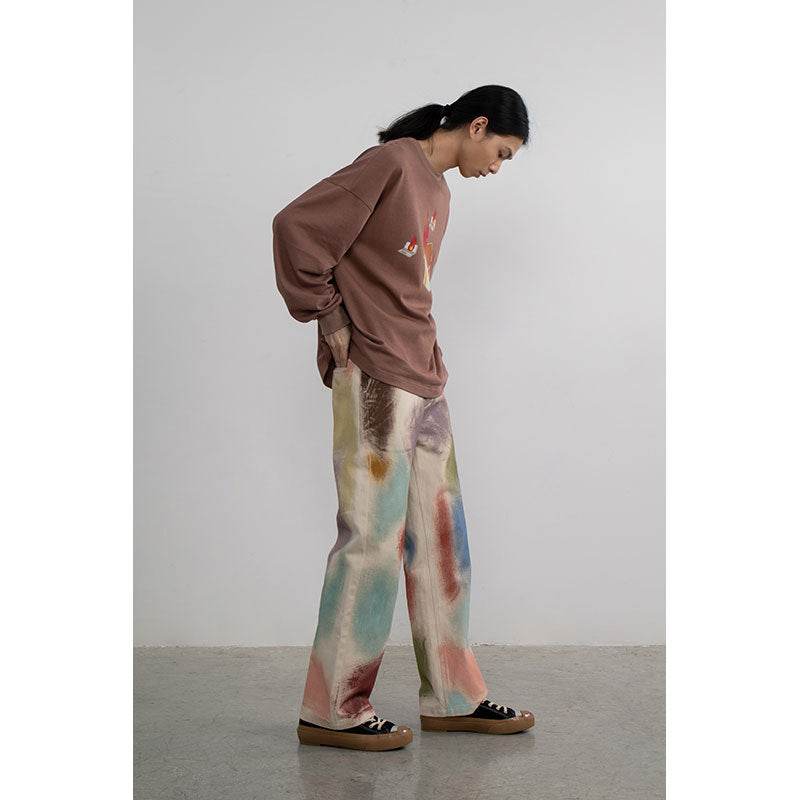 Ladies Fashion Straight Loose Hand Painted Painted Trousers MuddyStock