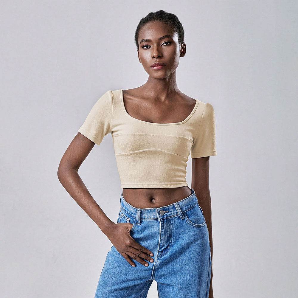 Fashionable and minimalist casual T-shirt with exposed navel design and short sleeved top | MuddyStock Originals MuddyStock