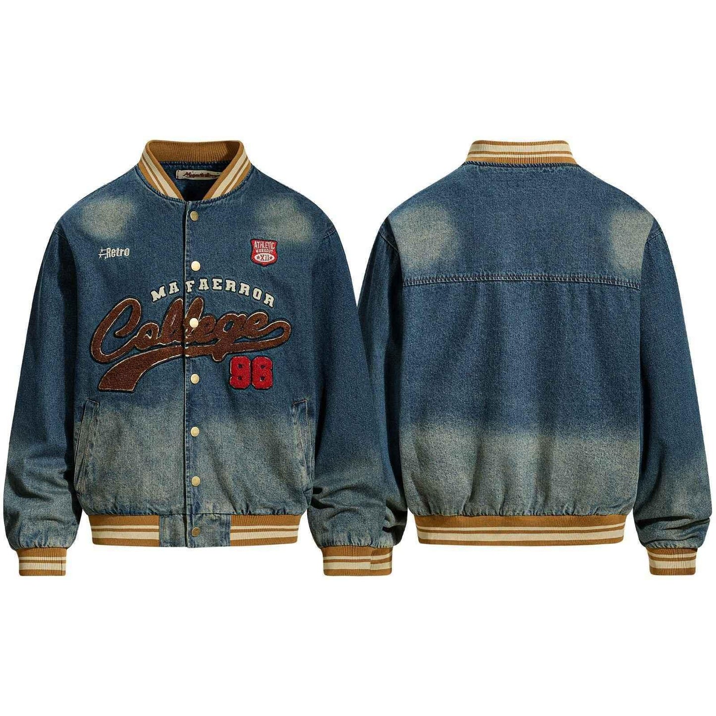 Vintage Washed Letter Embroidery Baseball Jacket for Men | MuddyStock Originals
