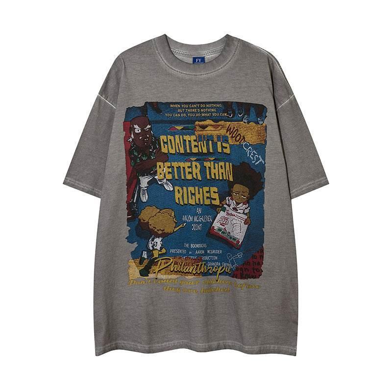 Fashion Cartoon Anime Print Short Sleeve For Men And Women Gray