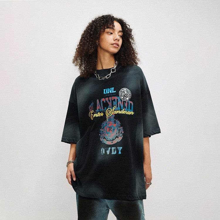 Retro Distressed Design Printed Short Sleeve For Men And Women MuddyStock