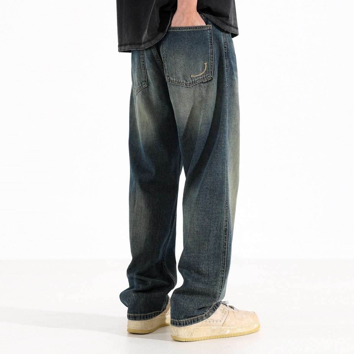 Casual Loose Drooping Straight Jeans For Men Blue MuddyStock