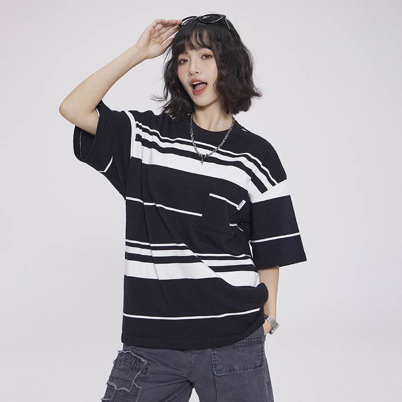 Striped Short-sleeved T-shirt For Men And Women MuddyStock