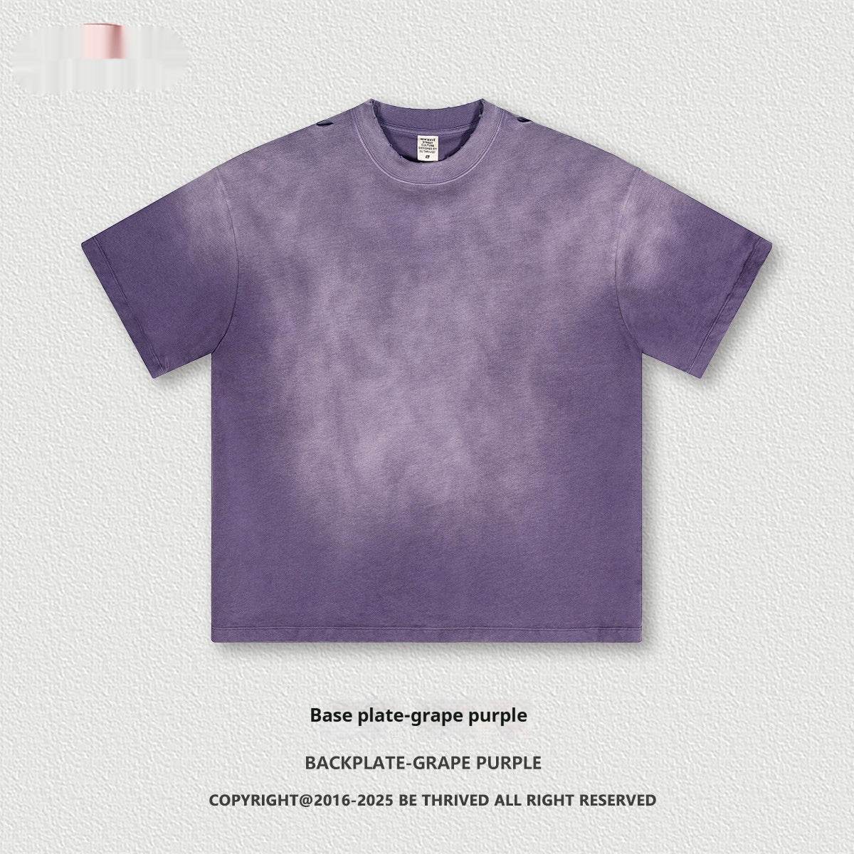Retro Washed Round Neck Short Sleeve Men And Women Bottom Version Purple MuddyStock