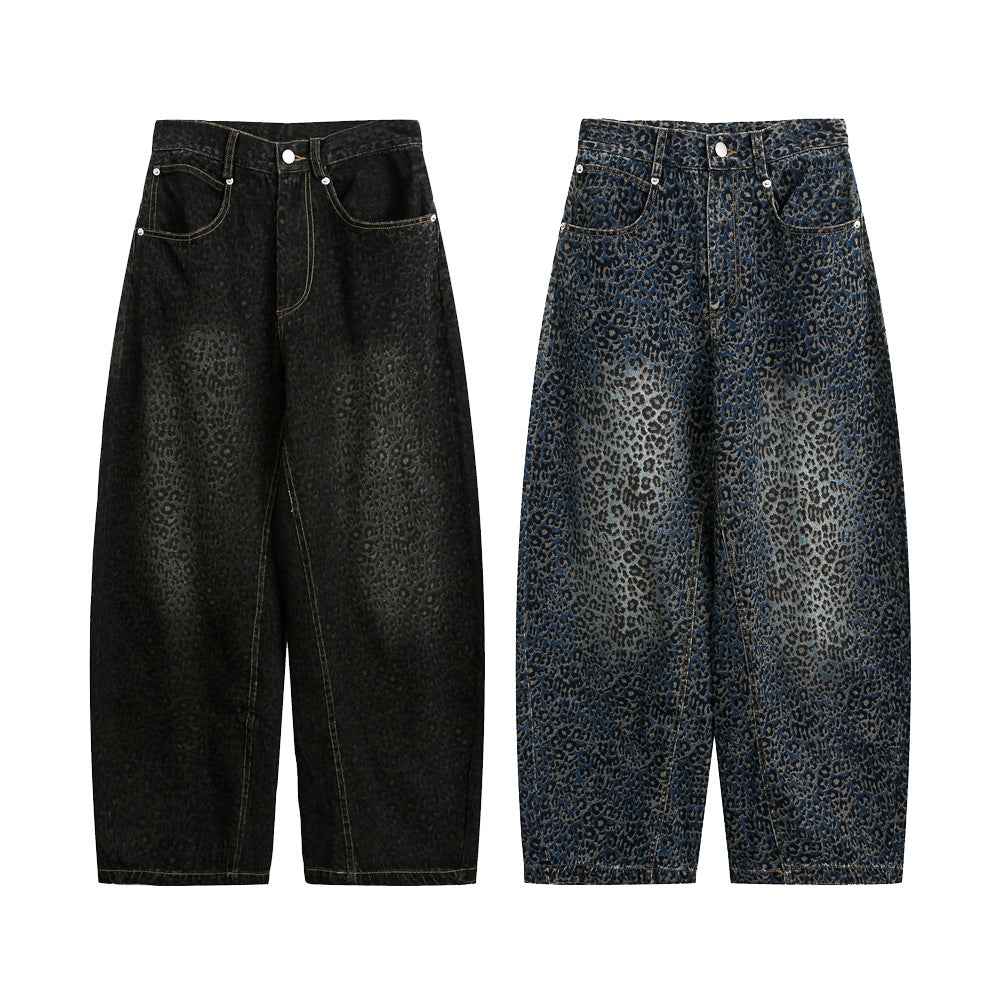 Retro Leopard Print Knife-Edge Jeans For Men | MuddyStock Originals
