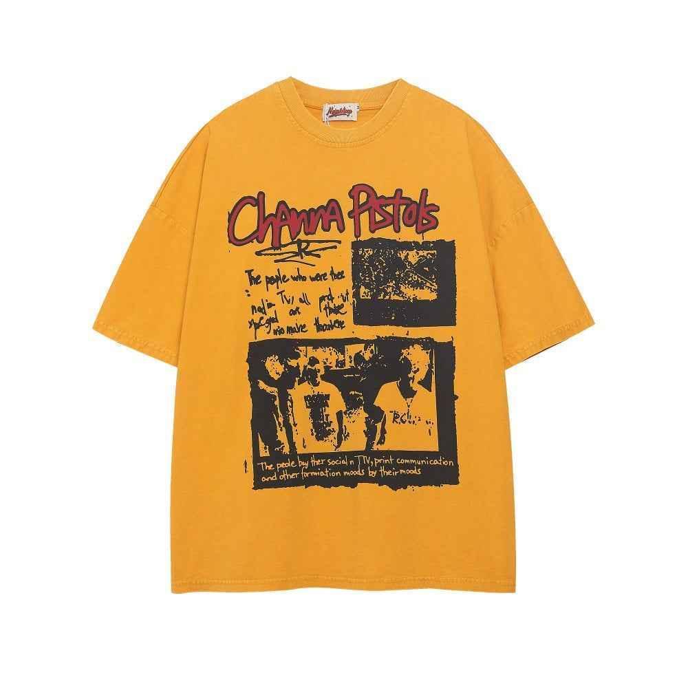 Dark Silhouette Print Pure Cotton Short Sleeve T-Shirt For Men And Women | MuddyStock Originals Yellow