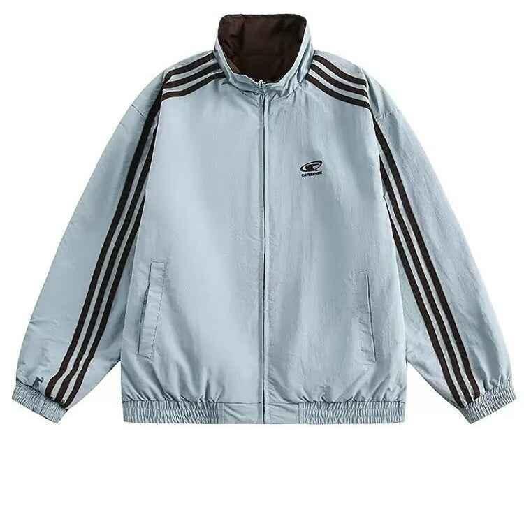 American Retro College Style Reversible Jacket Blue