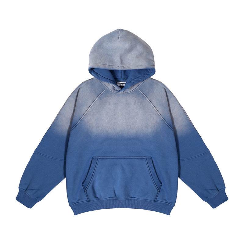 Gradient Two Colors Distressed Hooded Sweater For Men Smalt MuddyStock