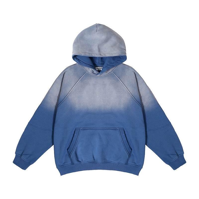 Gradient Two Colors Distressed Hooded Sweater For Men Smalt