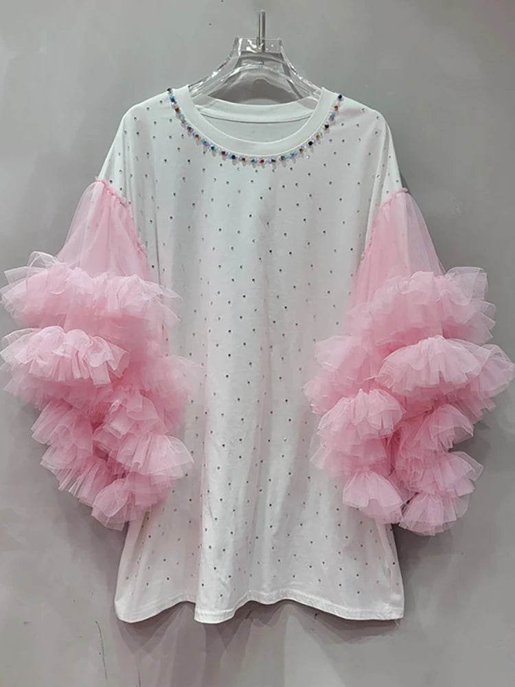 Women's loose T-shirt with spliced pink gauze | MuddyStock Originals MuddyStock