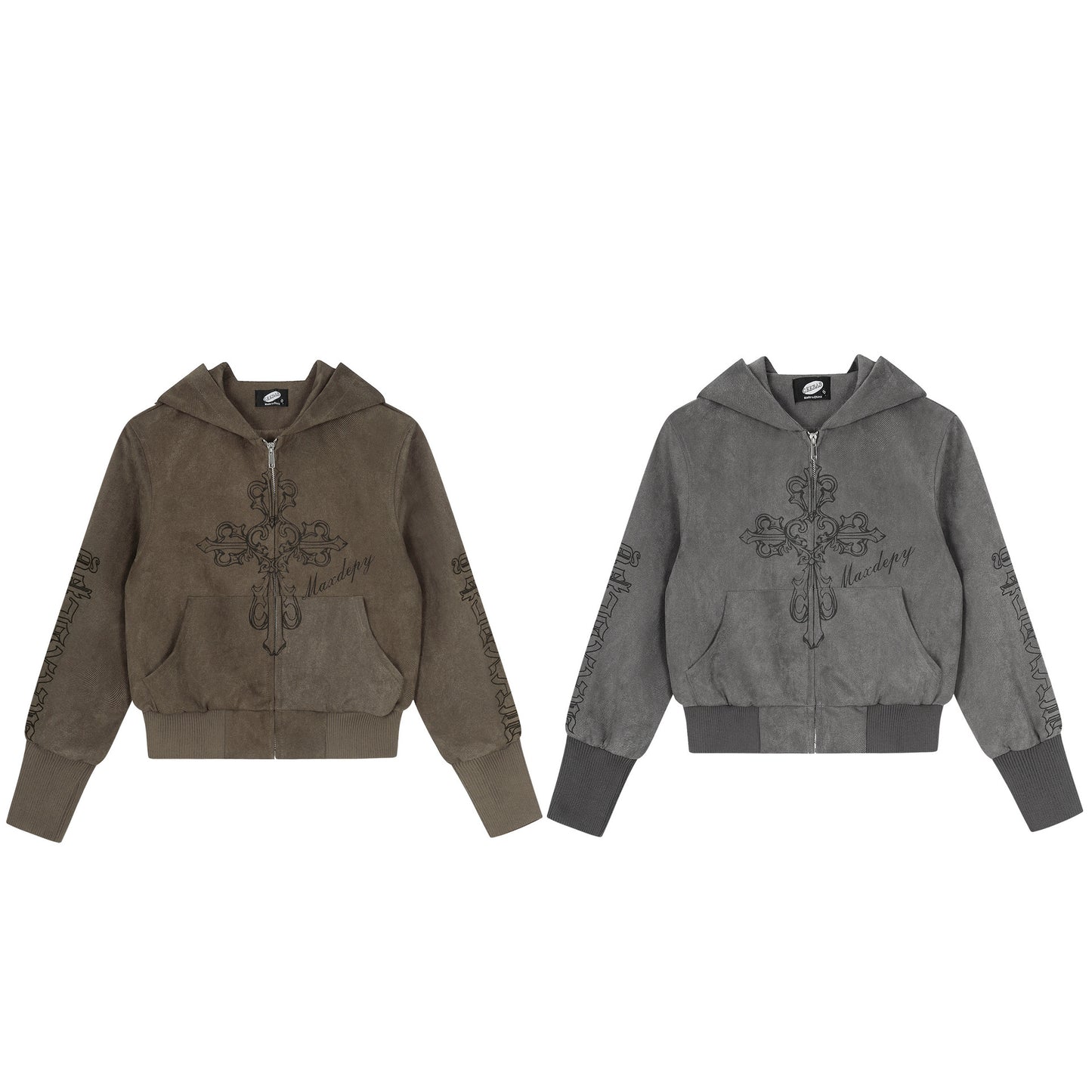Retro cross print short hoodie for women | MuddyStock Originals